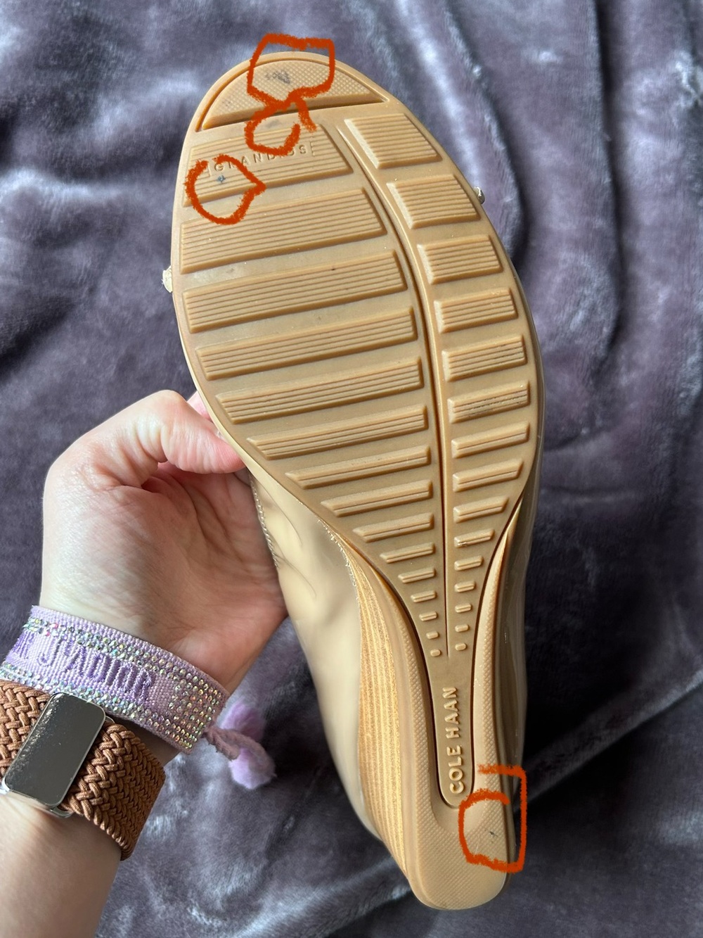 Cole Haan Emory Braided 40 II Patent Leather Peep-Toe Wedge Maple Sugar Sz 7.5B - Picture 9 of 16